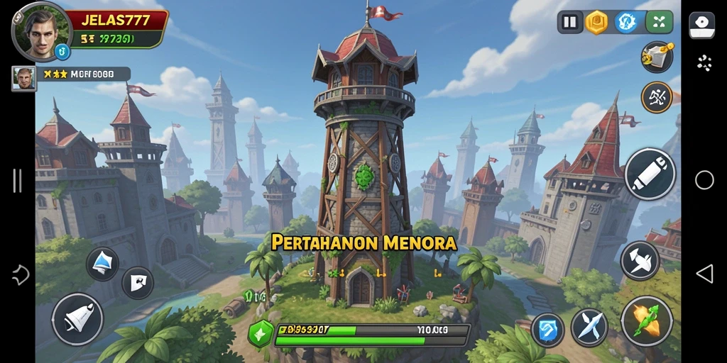 Tampilan gameplay menara pertahanan dalam JELAS777 yang menegangkan.