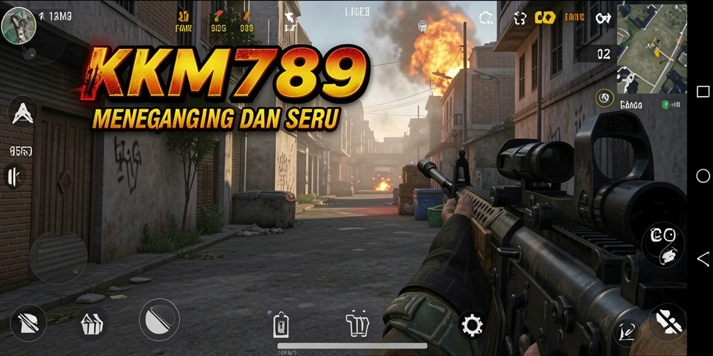 Tampilan gameplay menegangkan dari KM789 dengan aksi FPS yang seru.