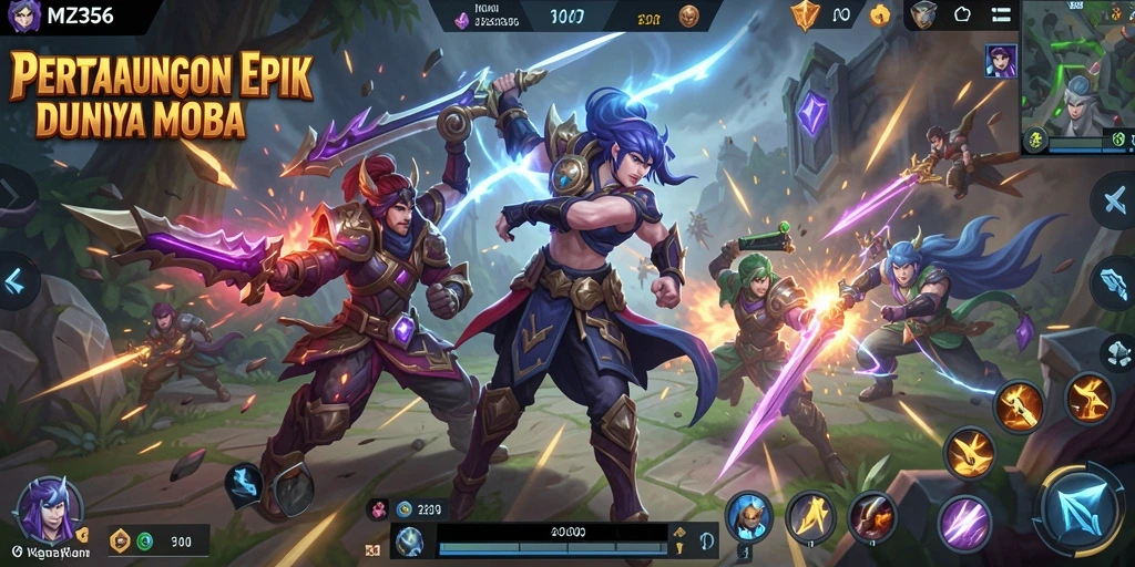 Tangkapan layar utama MZ356 menampilkan aksi intens dalam pertandingan MOBA.