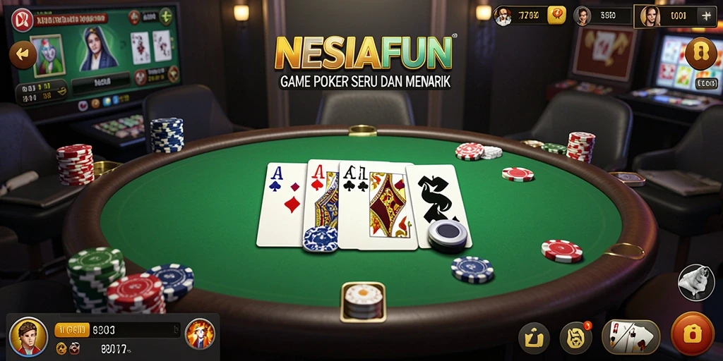 Tampilan gameplay NESIAFUN yang menarik dengan pengalaman Poker yang mendebarkan.